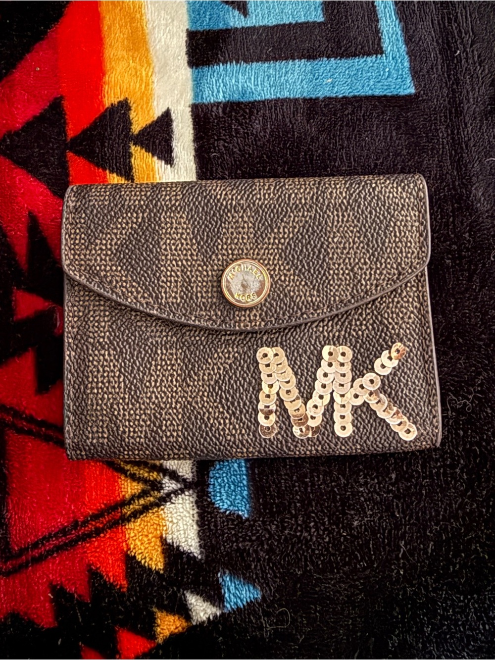 Michael Kors Brown Wallet with Gold Sequin MK